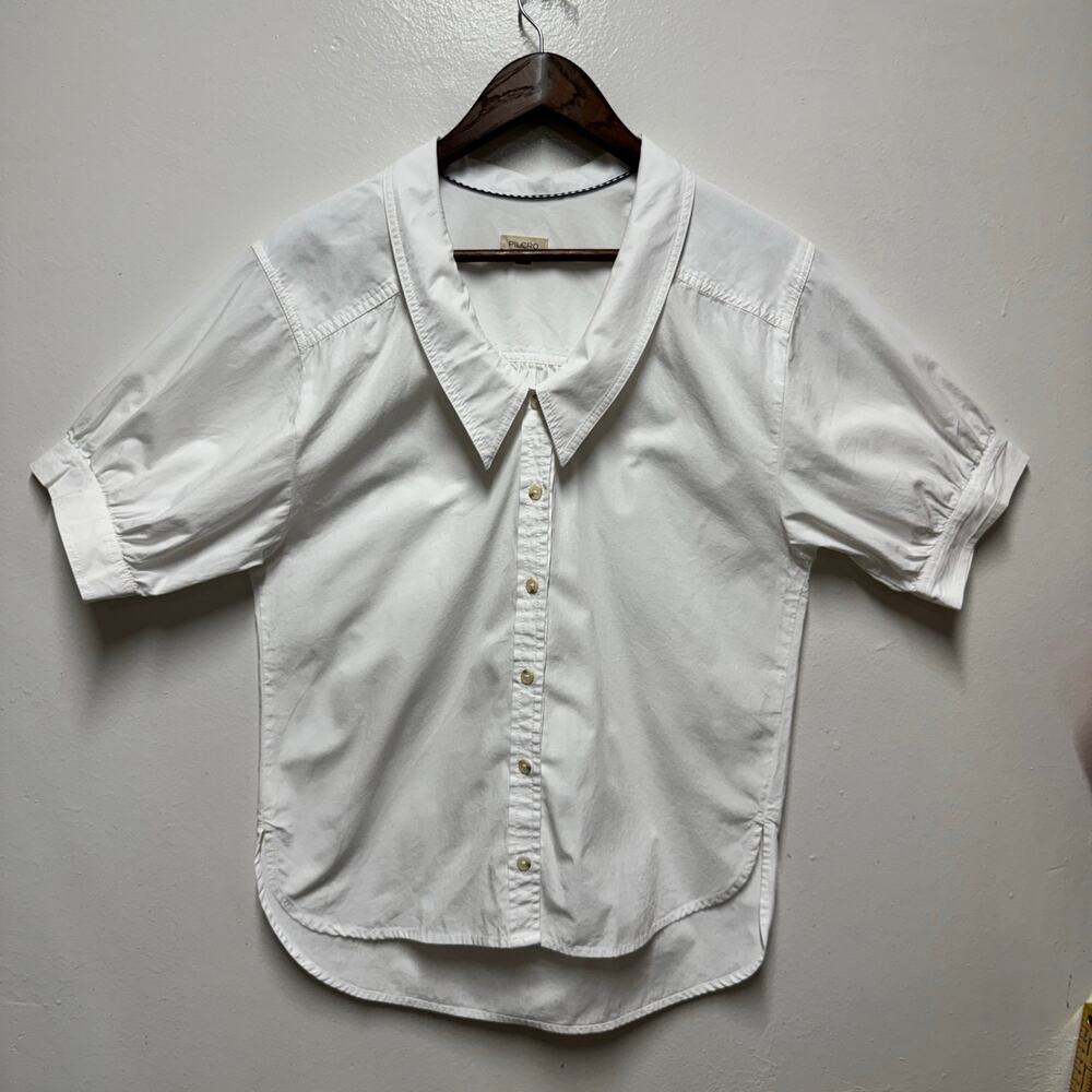Pilcro Anthropologie White Cotton Puff Sleeve Blouse Top Minimalist Office Sz S